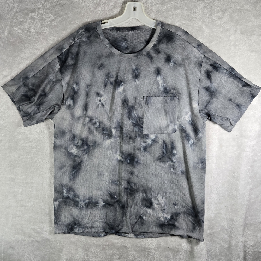 Lululemon On Time T Shirt Men Size XL Gray Short sleeve Tie Dye One Pocket
